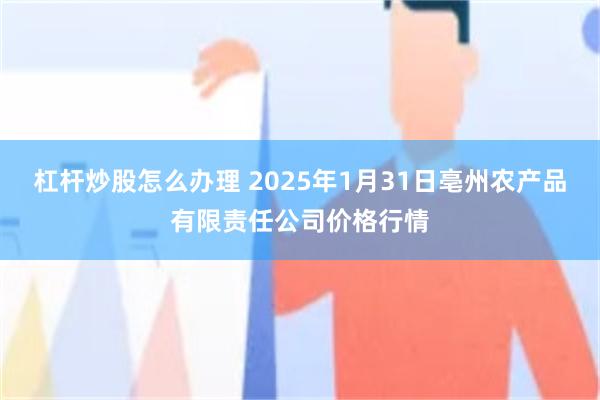 杠杆炒股怎么办理 2025年1月31日亳州农产品有限责任公司价格行情