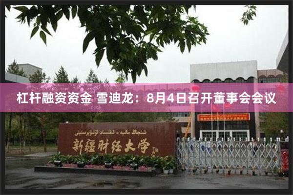 杠杆融资资金 雪迪龙：8月4日召开董事会会议